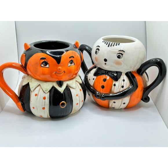 Johanna Parker Design Pumpkin Peep Halloween Mug Vampire Spider Set - Picture 1 of 5